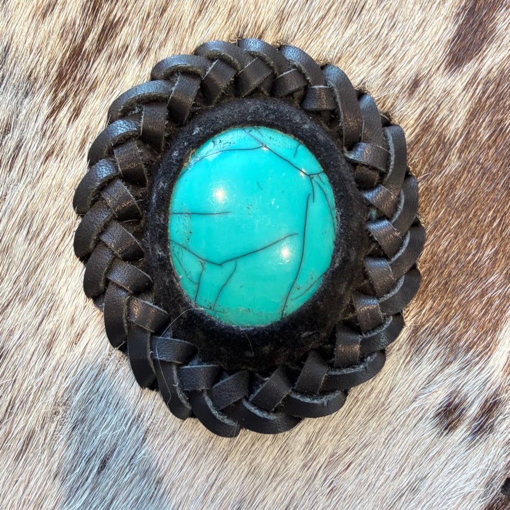 Turquoise Accent Cowhide Tooled Fringe Crossbody Bag - Picture 9 of 9